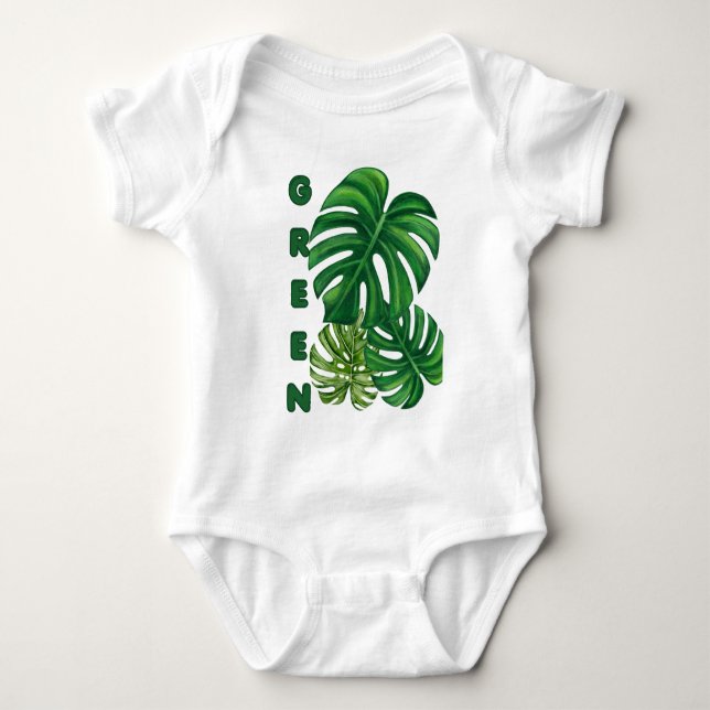 Gröna Monstera blad T Shirt (Framsida)
