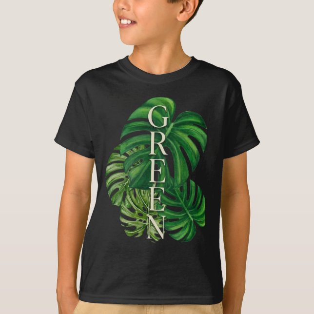 Gröna Monstera blad T Shirt (Framsida)