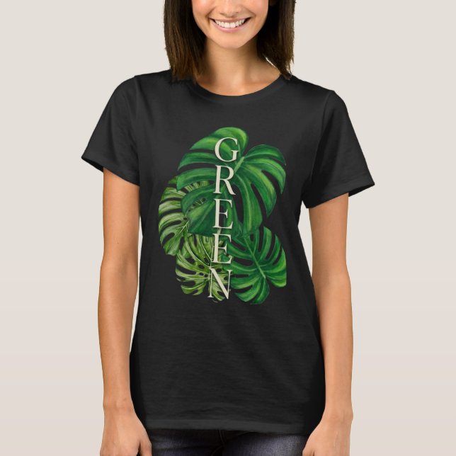 Gröna Monstera blad T Shirt (Framsida)