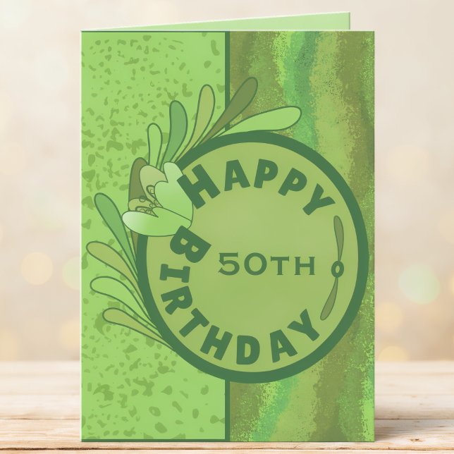 Gröna Nyanser Texturerad 50‑årsdag  Kort (Shades of green in a textured background with bold text makes this card perfect for any milestone.)