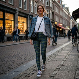 Gröna och blå tartan-rutiga leggings
