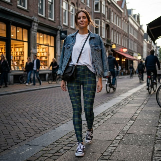 Gröna och blå tartanrutiga leggingsar leggings (Skapare uppladdad)