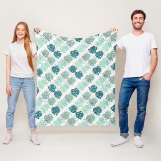 Gröna och grå monstera blad mönstrade fleecefilt