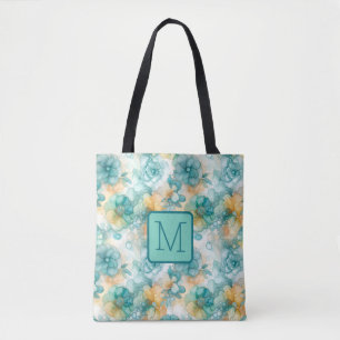 Gröna och gula blommor Färgblockmonogram Tygkasse