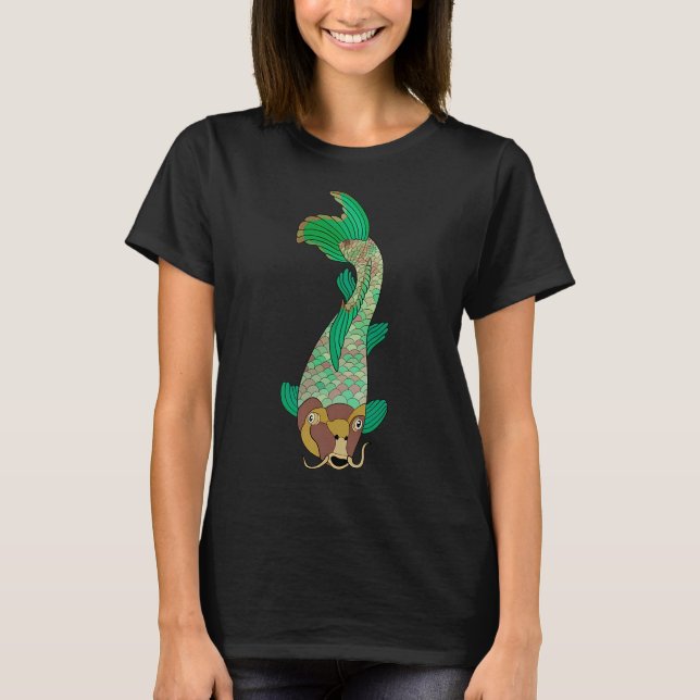 Gröna och gula Koi-fiskar T Shirt (Framsida)