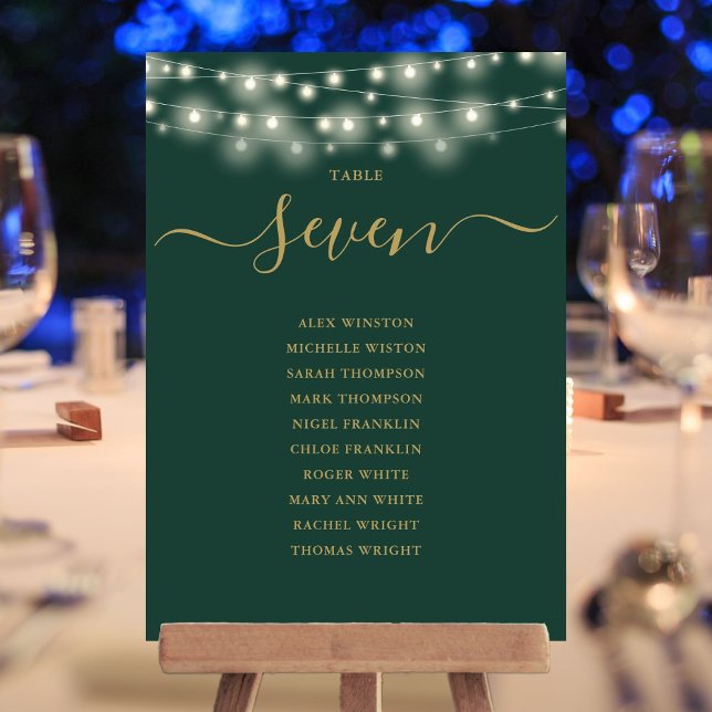 Gröna Och Gula Ljus Bord Nummer Sittplatskarta Inbjudningar (Green And Gold Lights Table Number Seating Chart)