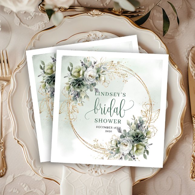 Gröna och guld boho bröllopsdusch servetter (Greenery And Gold Boho Bridal Shower Napkins)