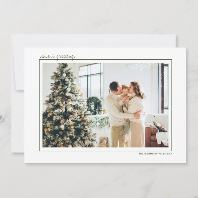 Gröna och guldfärgade ränder Säsongens hälsningar  Julkort (Framsida)