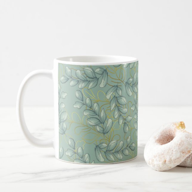 Gröna och gyllene blad kaffemugg (Med munk)