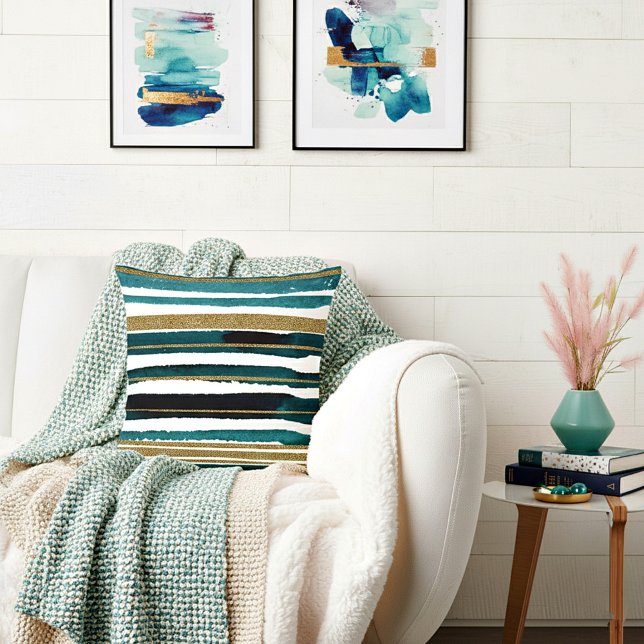 Gröna och gyllene glitterränder  kudde (Skapare uppladdad)