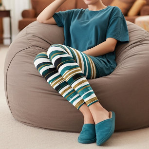 Gröna och gyllene glitterränder leggings