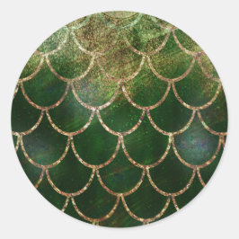 Gröna och Gyllene Glittrande Sirenfiskfjäll Runt Klistermärke