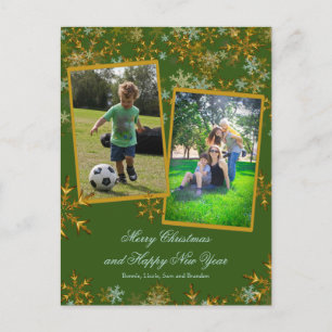 Gröna och gyllene julfotokort helg vykort