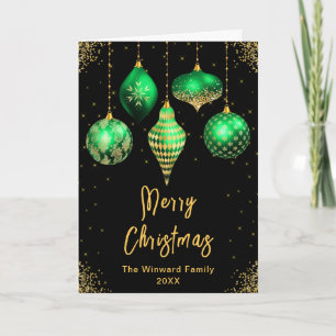 Gröna och Gyllene Ornament God Jul Helgkort