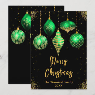 Gröna och Gyllene Ornament God Jul Julkort
