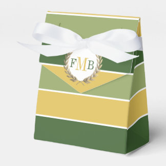 Gröna och gyllene ränder och monogram bröllop presentaskar