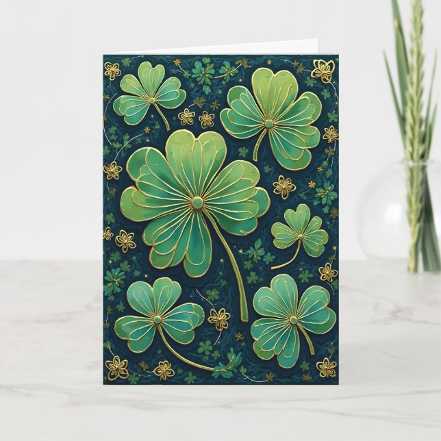 Gröna och gyllene shamrocks helgkort (Framsida)