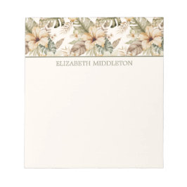 Gröna och krämfärgade akvarell tropiska blommor anteckningsblock