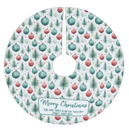 Gröna och röda julmönster -  julgransmatta borstad polyester