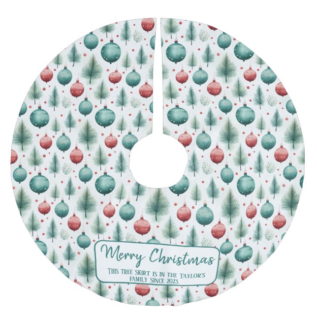 Gröna och röda julmönster -  julgransmatta borstad polyester (Framsidan)