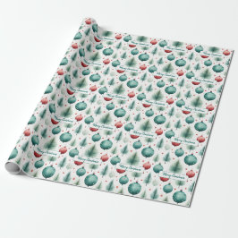 Gröna och röda julmönster - presentpapper