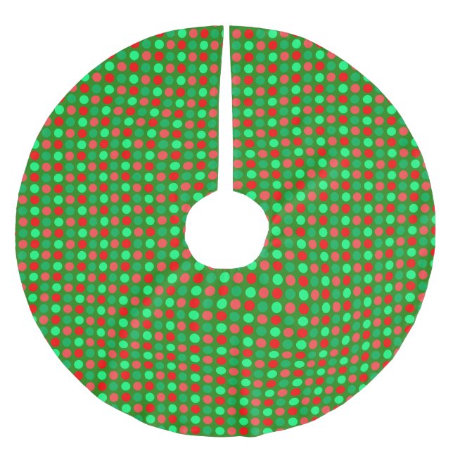 Gröna och röda prickar på grönt julgransmatta borstad polyester (Framsidan)