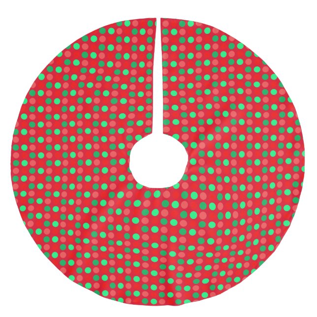 Gröna och röda prickar på rött julgransmatta borstad polyester (Framsidan)