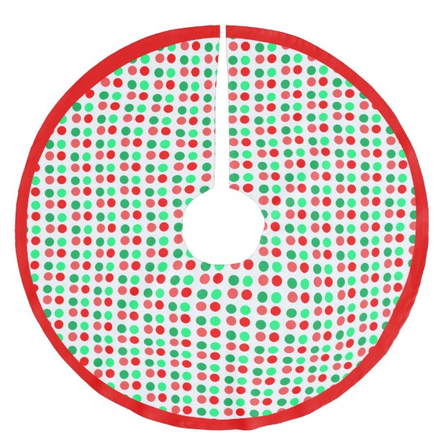 Gröna och röda prickar på vit bakgrund julgransmatta borstad polyester (Framsidan)