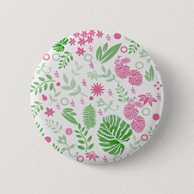 Gröna och rosa blad och blommor knapp (Framsida)