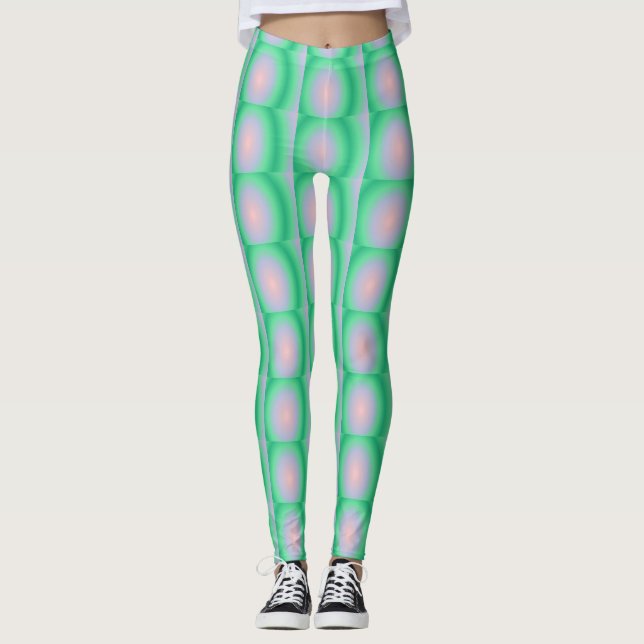 Gröna och rosa feta cirklar leggings (Framsida)