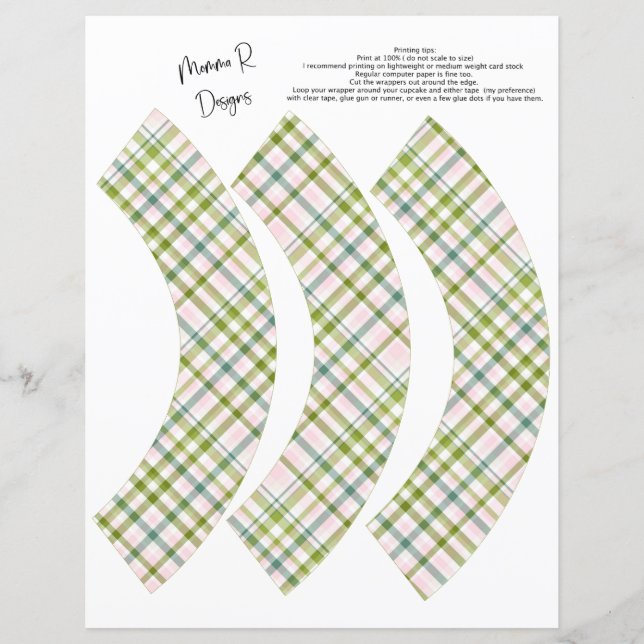 GRÖNA OCH ROSA RANDIGA CUPCAKE-ETIKETTER (Framsida)