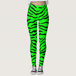 Gröna och svart tigerrandar för ljust neon leggings