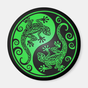 Gröna och svart Yin Yang Geckos Magnet