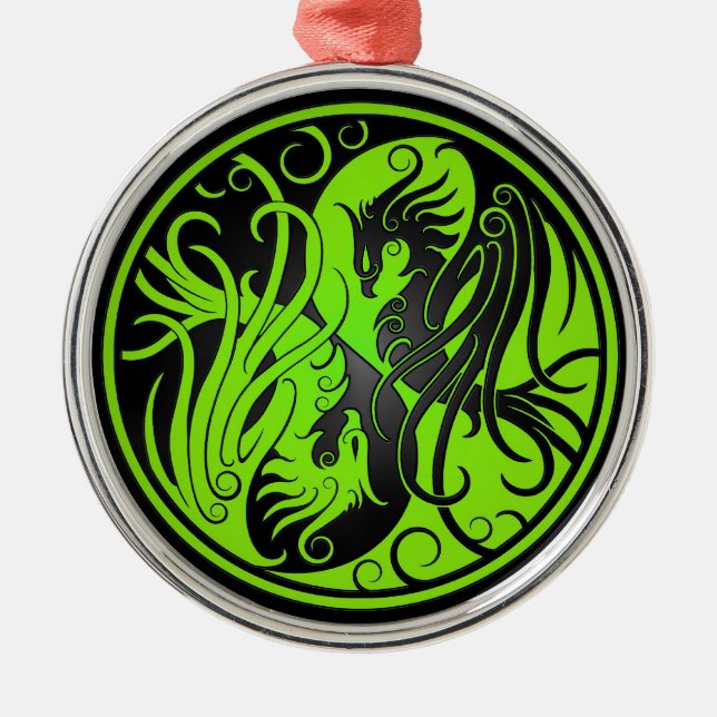 Gröna och svart Yin Yang Phoenix Julgransprydnad Metall (Framsidan)