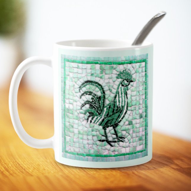 Gröna och svarta mosaikkycklingkonst kaffemugg (Skapare uppladdad)