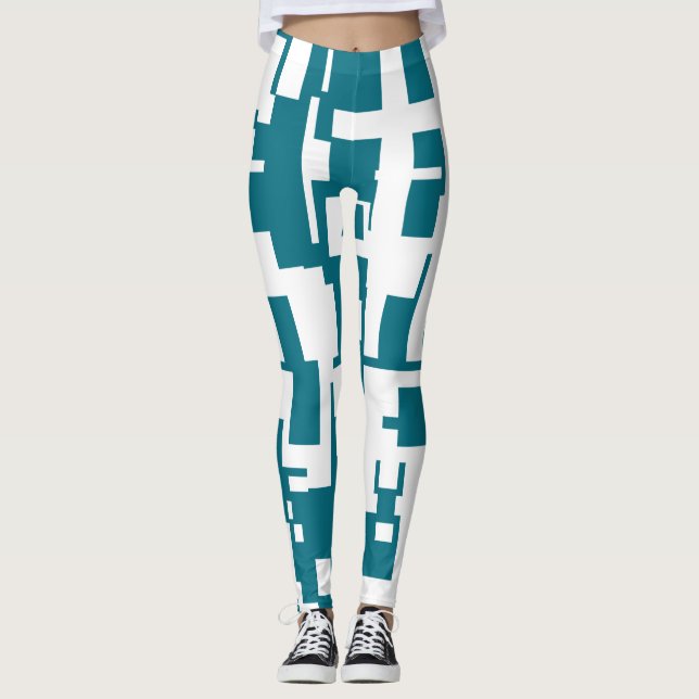 Gröna och vita abstrakta Leggings (Framsida)