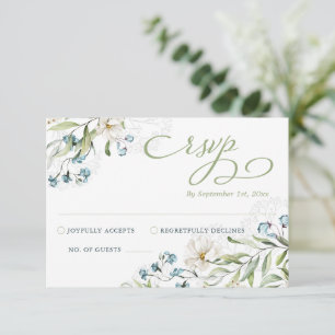 Gröna och vita blommor elegant bröllop OSA kort
