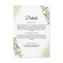 Gröna och vita blomsterbröllopsdetaljer i akvarell