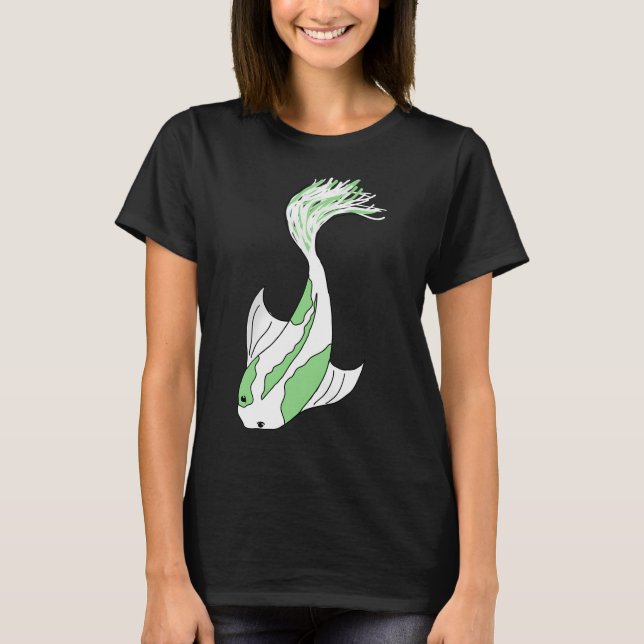 gröna och vita koi-fiskar t shirt (Framsida)