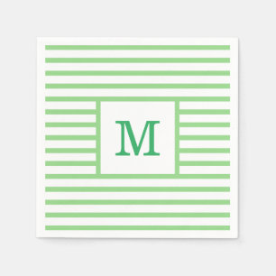 Gröna och vita ränder Anpassad monogram Pappersservett