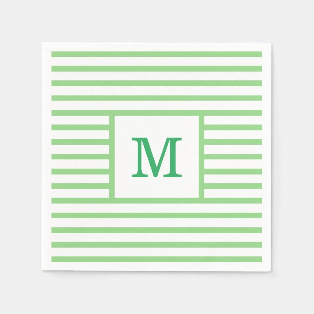 Gröna och vita ränder Anpassad monogram Pappersservett (Framsidan)