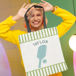 Gröna och vita randiga Pickleball Personlig Tygkasse