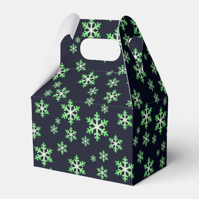 Gröna och vita snöflingor med blå bakgrund presentaskar (Baksidan Sidan)