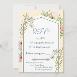 Gröna och vita vilda blommor Geometrisk RSVP-kort Inbjudningar