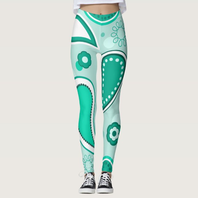gröna paisley-leggingar leggings (Framsida)