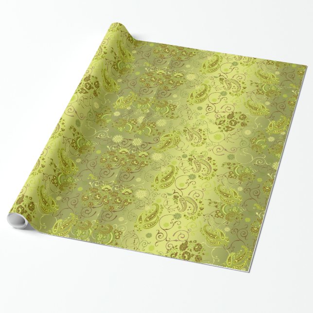Gröna Paisley som slår in papper Presentpapper (Utrullad)