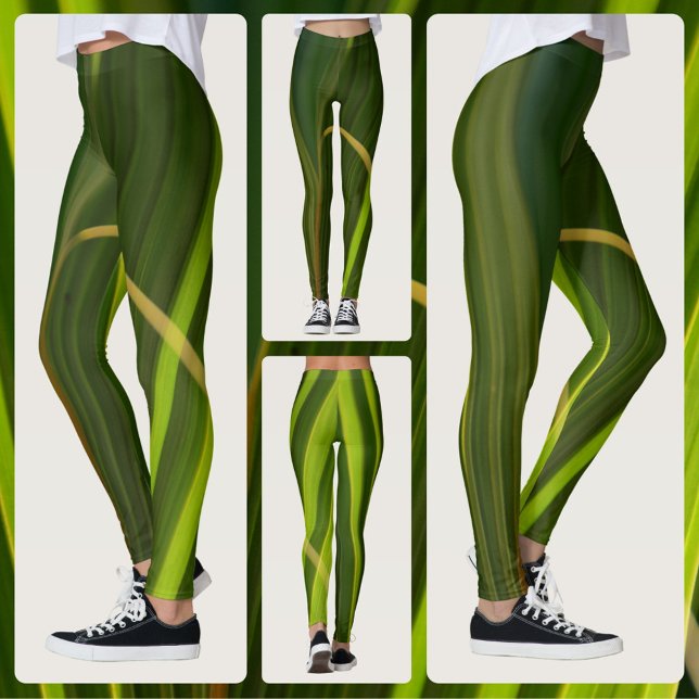 Gröna palmblad Naturligt tropiskt abstrakt Leggings (Skapare uppladdad)