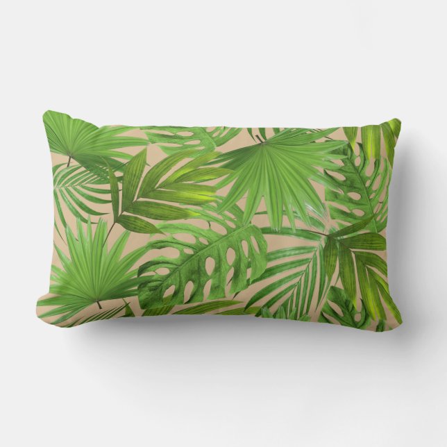 Gröna palmblad på beige lumbalpåse lumbarkudde (Framsida)