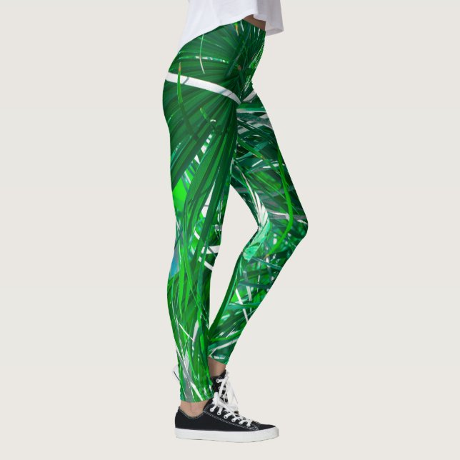 Gröna palmtree växt blad pastell leggings (Höger)