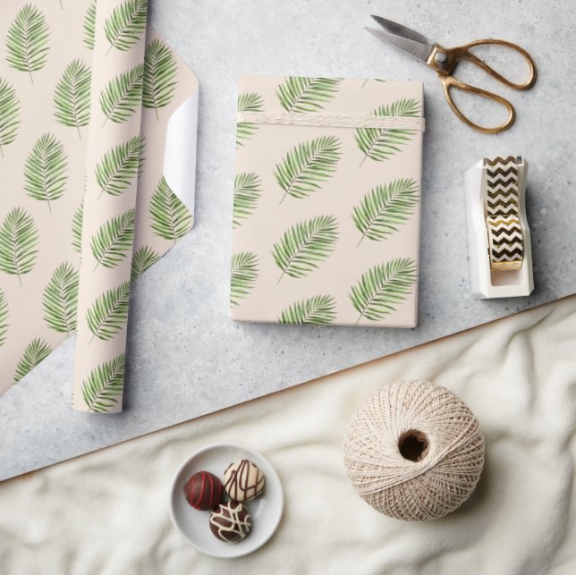 Gröna palmtreeblad födelsedag kräm presentpapper (Hantverk)